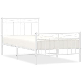 vidaXL Metal Bed Frame without Mattress with Footboard White 100x190cm