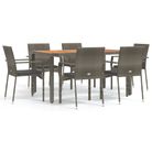 vidaXL 7 Piece Garden Dining Set with Cushions Grey Poly Rattan