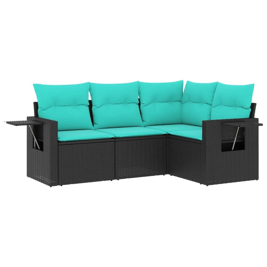 vidaXL 4 Piece Garden Sofa Set with Cushions Black Poly Rattan
