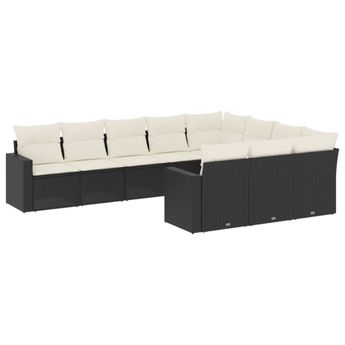 vidaXL 10 Piece Garden Sofa Set with Cushions Black Poly Rattan