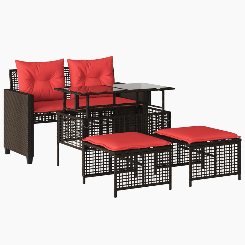 vidaXL 4 Piece Patio Sofa Set with Cushions Brown Poly Rattan Glass