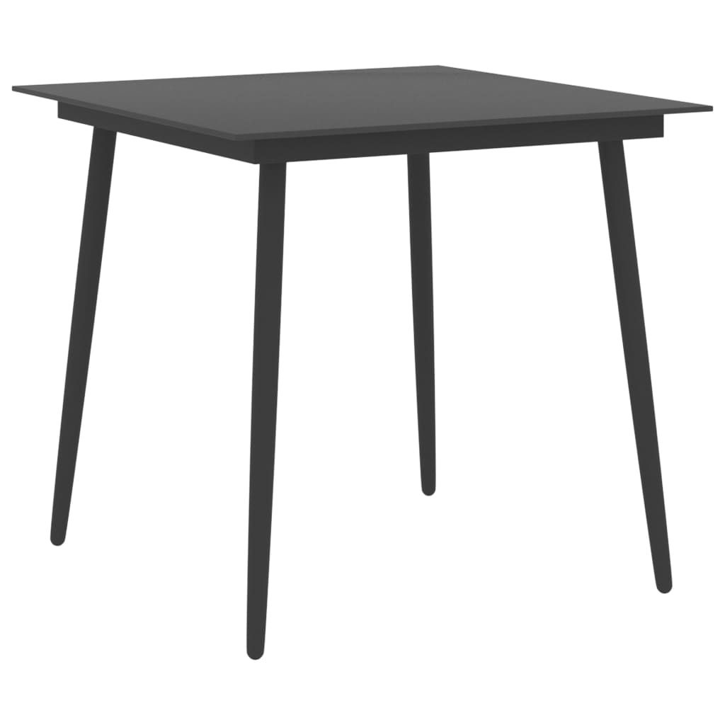 vidaXL Garden Dining Table Black 80x80x74 cm Steel and Glass