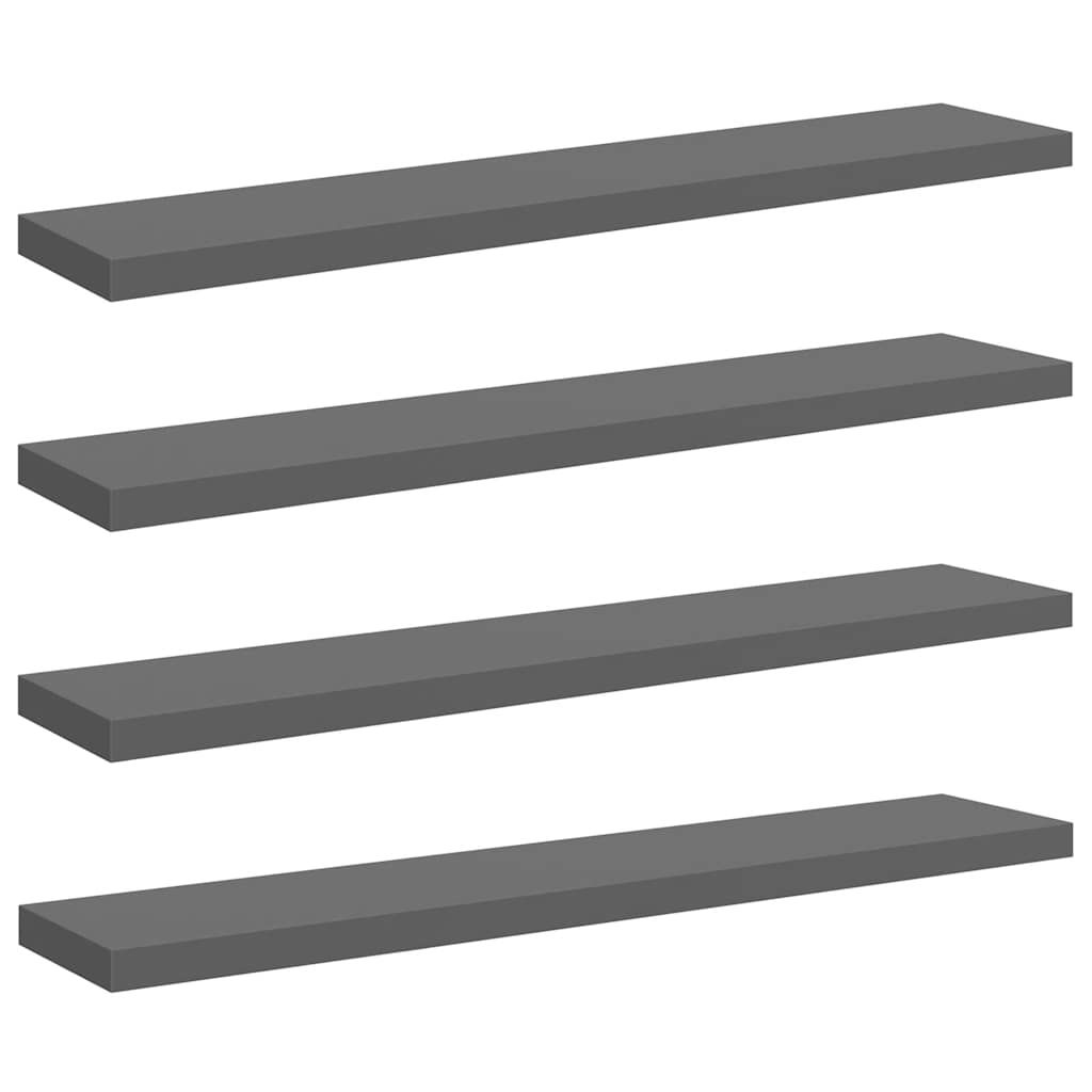 vidaXL Floating Wall Shelves 4 pcs High Gloss Gray 47.2"x9.3"x1.5" MDF