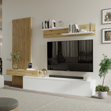 Living room wall, white/artisan oak, REBEKA PLUS