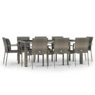 vidaXL 9 Piece Garden Dining Set with Cushions Grey Poly Rattan