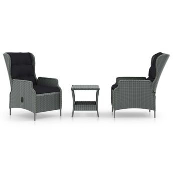 vidaXL 3 Piece Patio Lounge Set with Cushions Poly Rattan Light Gray
