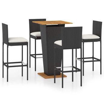 vidaXL 5 Piece Garden Bar Set with Cushions Poly Rattan Black