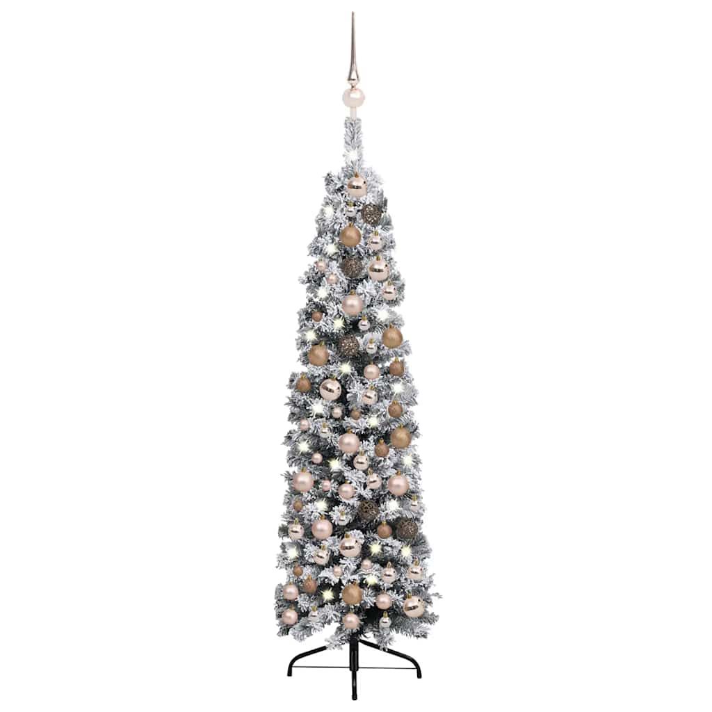 vidaXL Slim Artificial Pre-lit Christmas Tree with Ball Set Green 59.1"