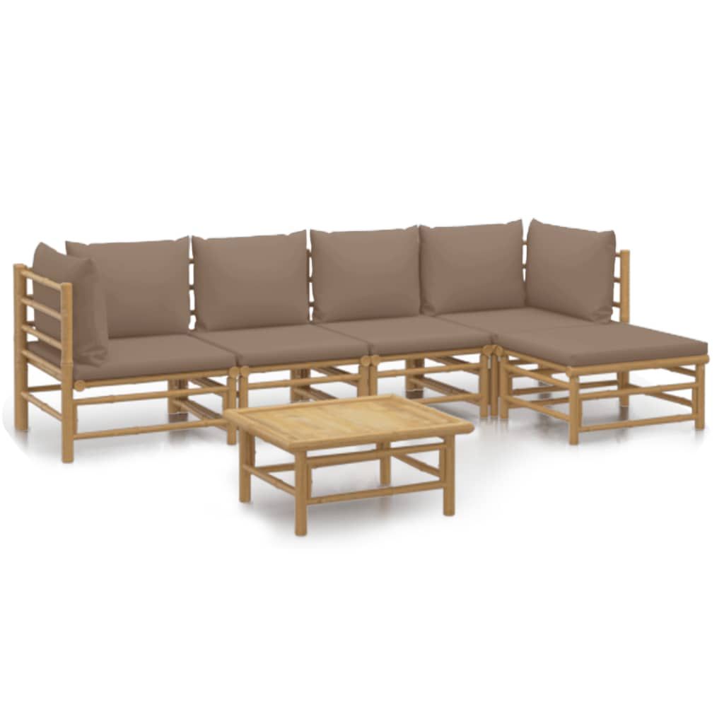 vidaXL 6 Piece Garden Lounge Set with Taupe Cushions Bamboo