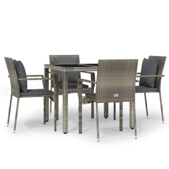 vidaXL 5 Piece Garden Dining Set with Cushions Grey Poly Rattan