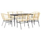 vidaXL 7 Piece Garden Dining Set with Cushions Brown Poly Rattan Glass