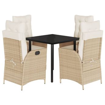 vidaXL 5 Piece Garden Dining Set with Cushions Beige Poly Rattan