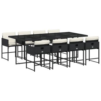 vidaXL 9 Piece Patio Dining Set with Cushions Black Poly Rattan