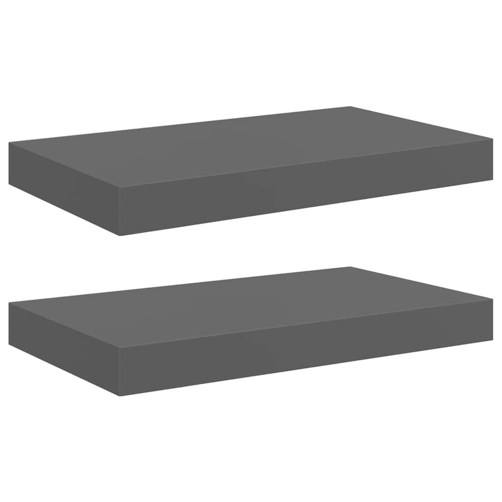 vidaXL Floating Wall Shelves 2 pcs High Gloss Gray 15.7"x9.1"x1.5" MDF
