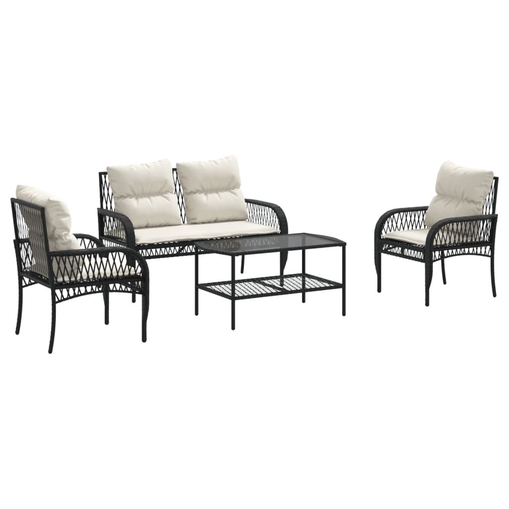 vidaXL 4 Piece Patio Sofa Set with Cushions Black Poly Rattan