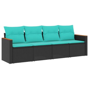 vidaXL 4 Piece Garden Sofa Set with Cushions Black Poly Rattan