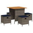 vidaXL 5 Piece Garden Dining Set with Cushions Grey Poly Rattan