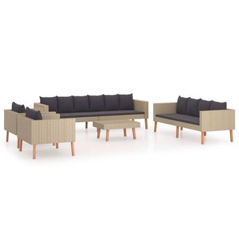 vidaXL 5 Piece Patio Lounge Set with Cushions Poly Rattan Beige