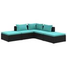vidaXL 5 Piece Patio Lounge Set with Cushions Poly Rattan Black