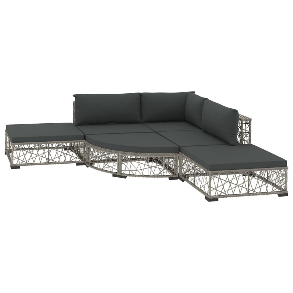 vidaXL 6 Piece Patio Lounge Set with Cushions Poly Rattan Gray