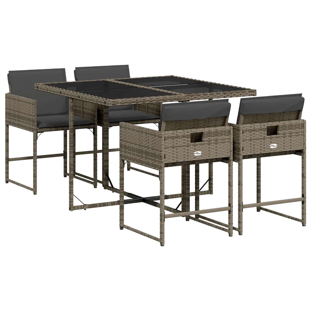 vidaXL 5 Piece Patio Dining Set with Cushions Gray Poly Rattan