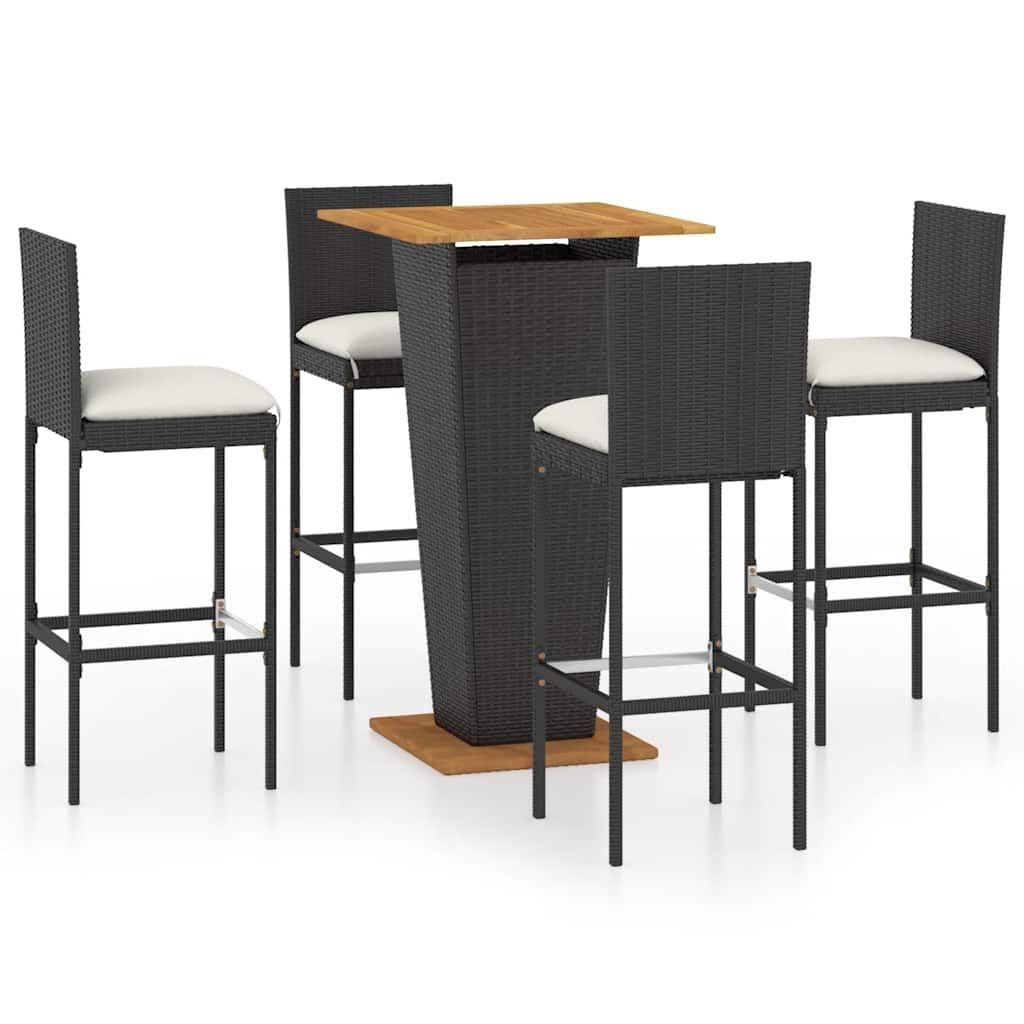 vidaXL 5 Piece Garden Bar Set with Cushions Poly Rattan Black