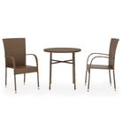 vidaXL 3 Piece Patio Dining Set Poly Rattan Brown