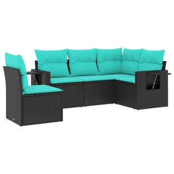 vidaXL 5 Piece Garden Sofa Set with Cushions Black Poly Rattan