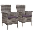 vidaXL Patio Chairs 2 pcs with Cushions Poly Rattan Gray