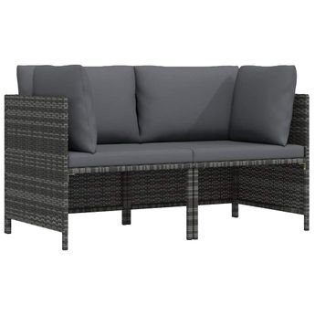 vidaXL 2-Seater Patio Sofa with Cushions Gray Poly Rattan