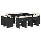vidaXL 11 Piece Patio Dining Set with Cushions Black Poly Rattan