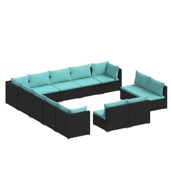 vidaXL 13 Piece Patio Lounge Set with Cushions Black Poly Rattan