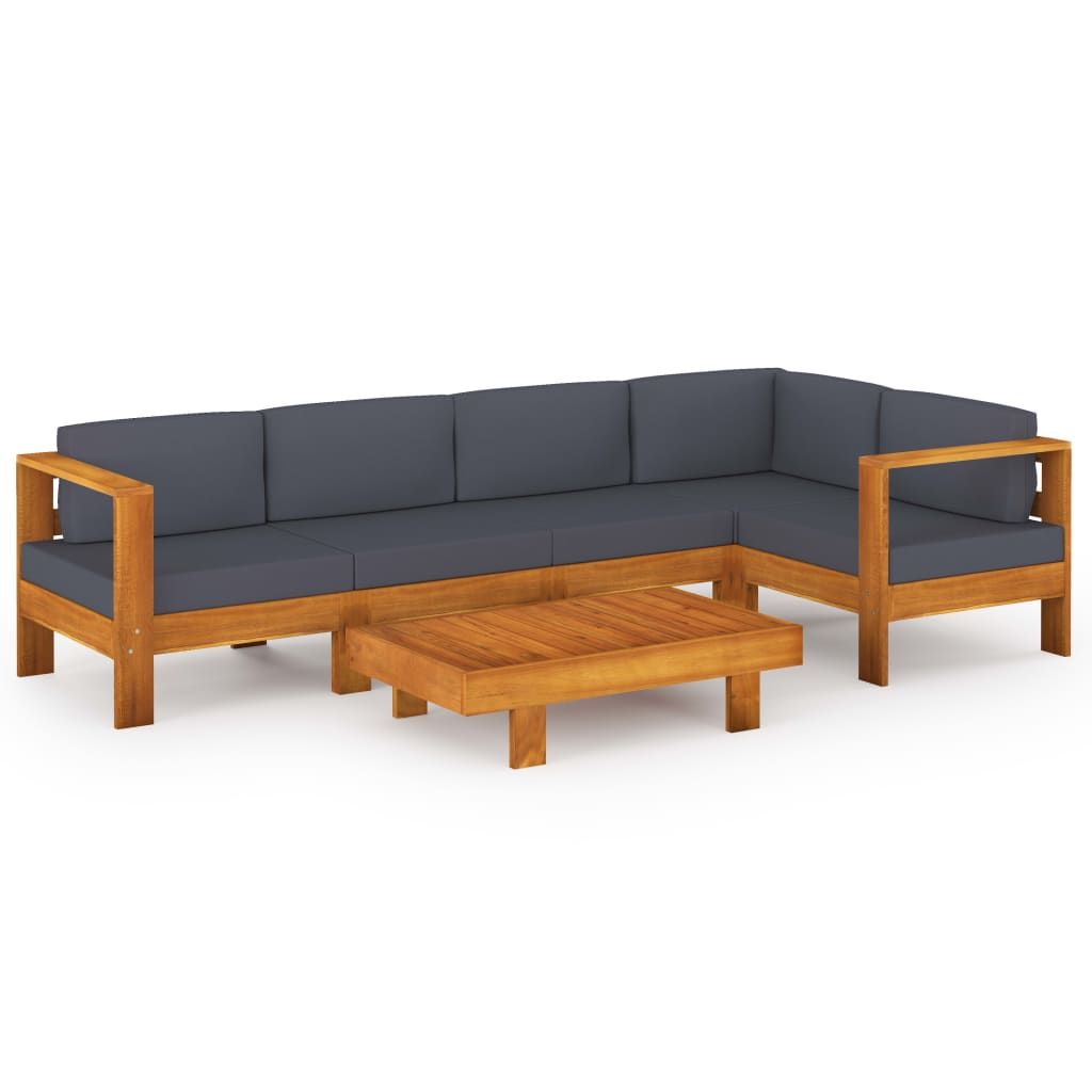 vidaXL 6 Piece Patio Lounge Set with Dark Gray Cushions Acacia Wood