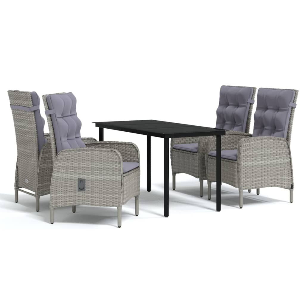 vidaXL 5 Piece Garden Dining Set with Cushions Grey and Black