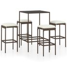 vidaXL 5 Piece Patio Bar Set with Cushions Poly Rattan Brown