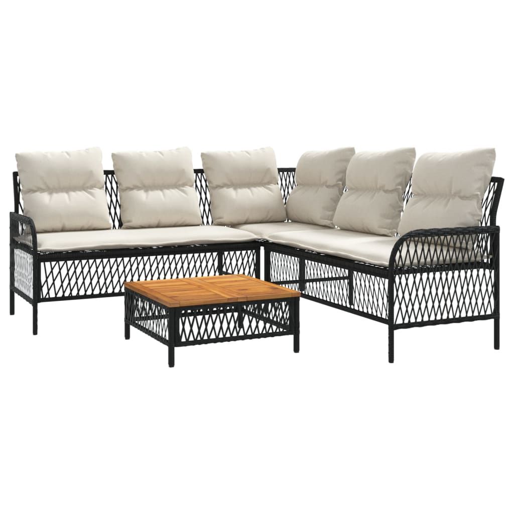 vidaXL 2 Piece Patio Sofa Set with Cushions Black Poly Rattan