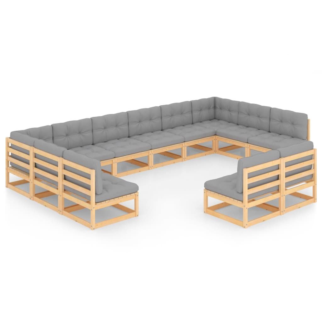 vidaXL 12 Piece Garden Lounge Set with Cushions Solid Wood Pine