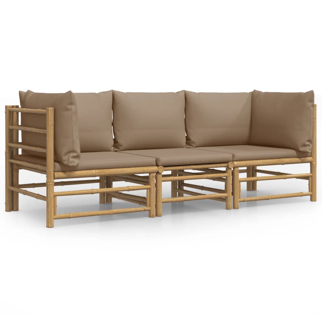 vidaXL 3 Piece Garden Lounge Set with Taupe Cushions Bamboo