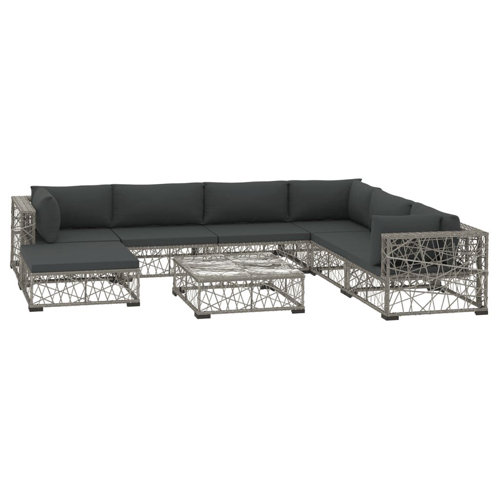 vidaXL 8 Piece Patio Lounge Set with Cushions Poly Rattan Gray