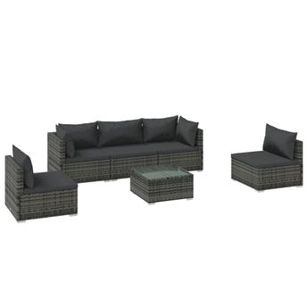 vidaXL 6 Piece Garden Lounge Set with Cushions Poly Rattan Grey
