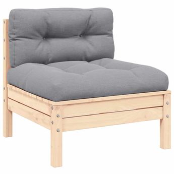 vidaXL Garden Middle Sofa with Grey Cushions Solid Wood Pine