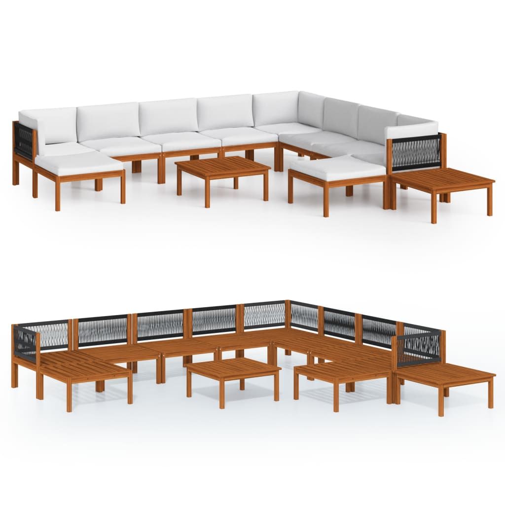 vidaXL 12 Piece Garden Lounge Set with Cushions Cream Wood Acacia&Rope