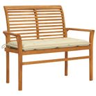 vidaXL Patio Bench with Cream White Cushion 44.1" Solid Teak Wood