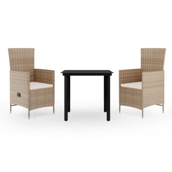 vidaXL 3 Piece Patio Dining Set with Cushions Beige