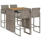 vidaXL 5 Piece Patio Bar Set without Cushions Gray Poly Rattan Acacia