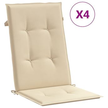 vidaXL Garden Highback Chair Cushions 4 pcs Beige 47.2"x19.7"x1.2" Fabric