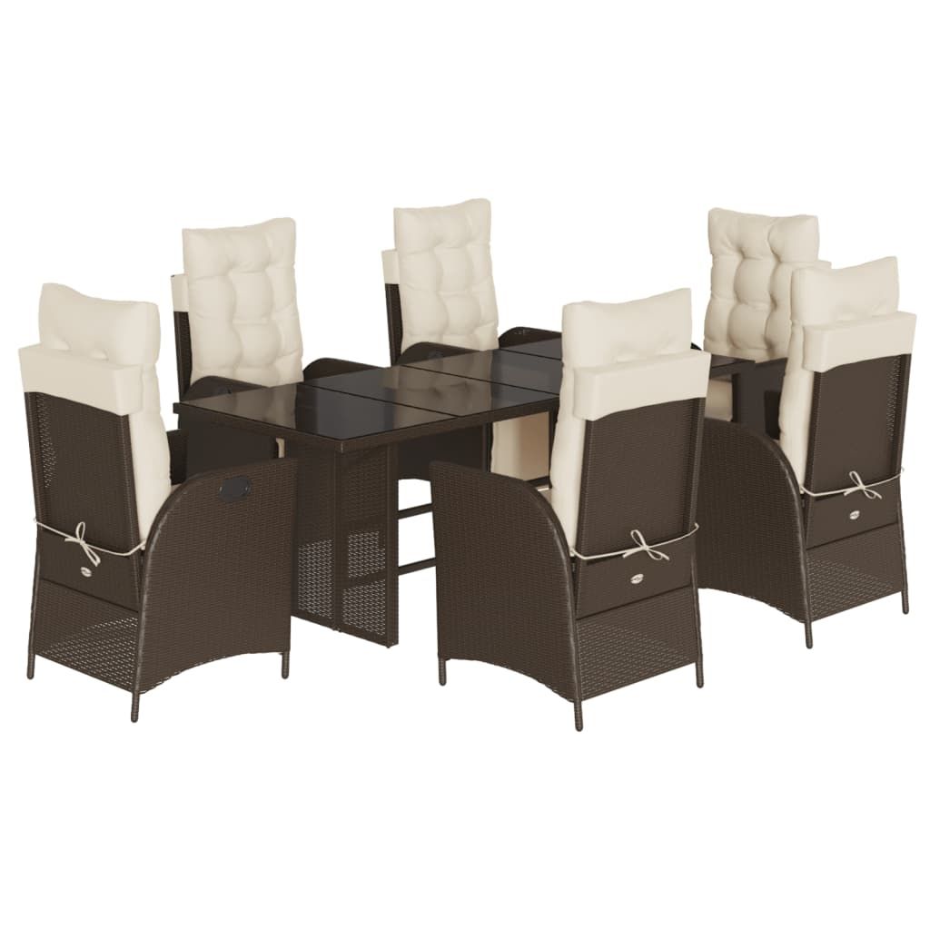 vidaXL 7 Piece Garden Dining Set with Cushions Brown Poly Rattan