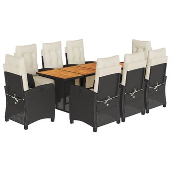 vidaXL 9 Piece Garden Dining Set with Cushions Black Poly Rattan