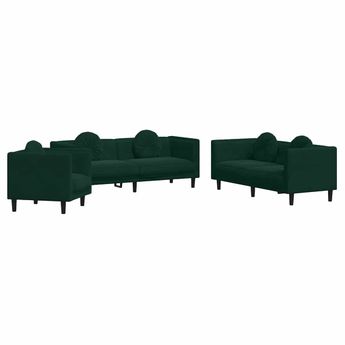 vidaXL 3 Piece Sofa Set with Pillows Dark Green Velvet