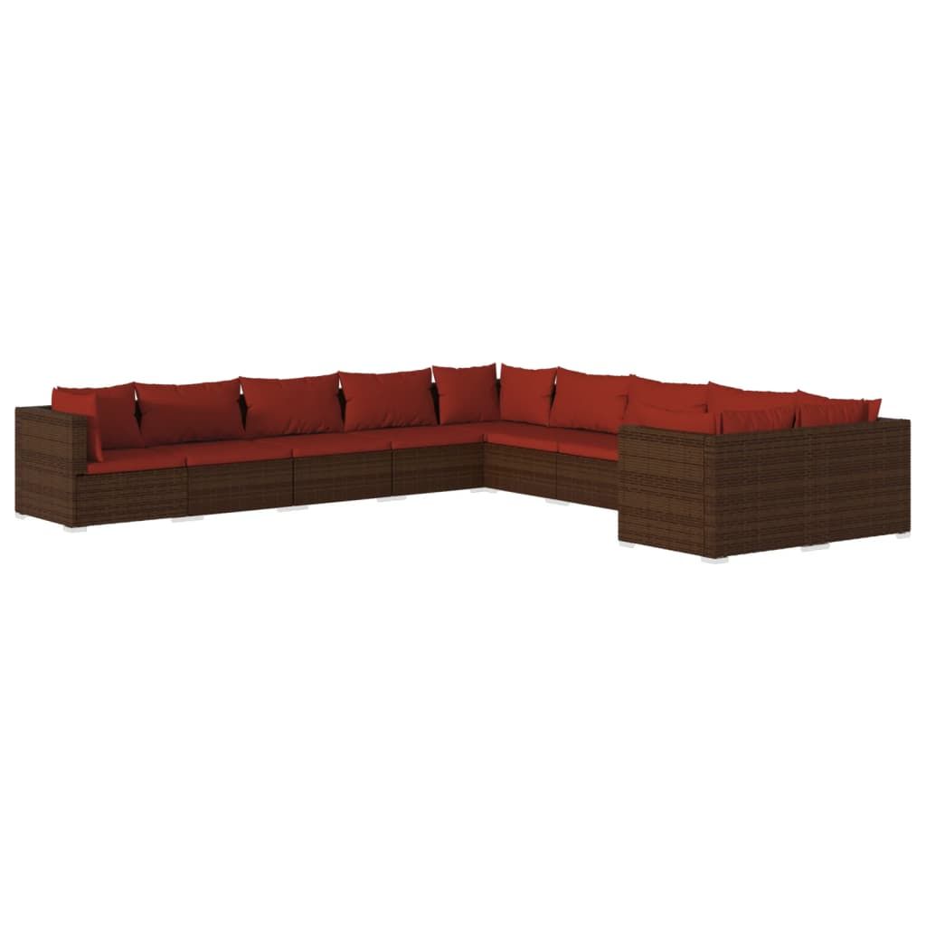 vidaXL 10 Piece Patio Lounge Set with Cushions Poly Rattan Brown